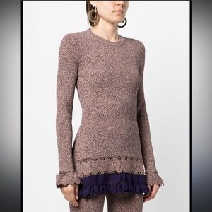 Ulla Johnson Women's Small Lilo Purple Ribbed Ruffle-Trim Knit Sweater Designer